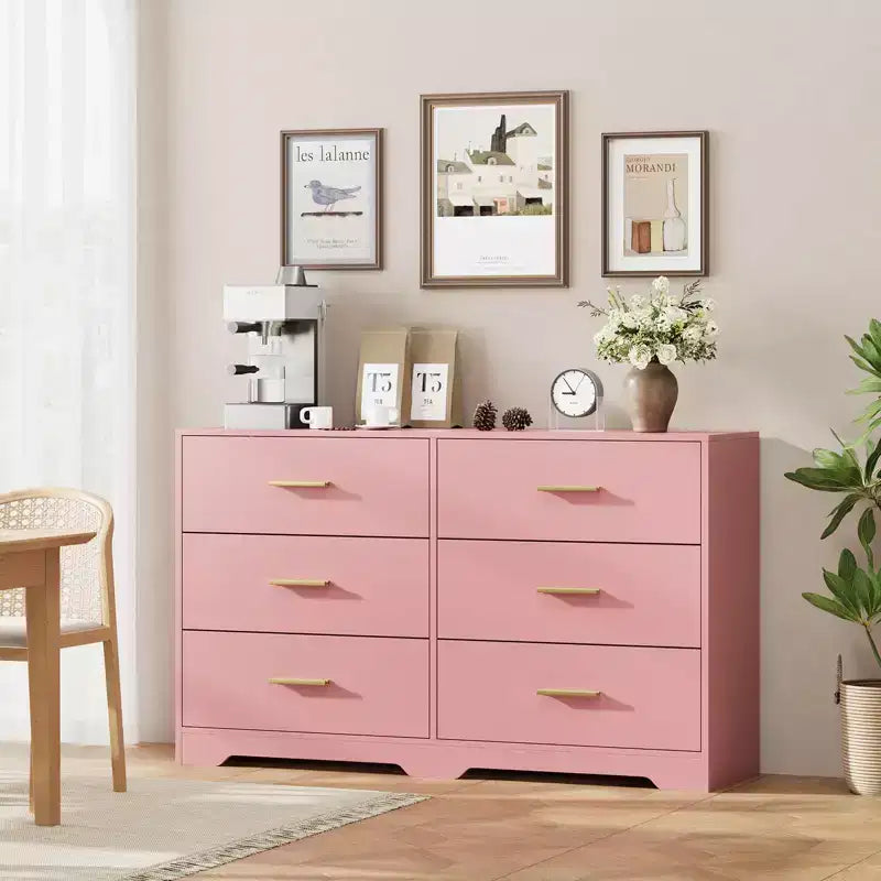 Comò per camera da letto, Comò moderno a 6 cassetti per camera da letto, Ampio cassettone in legno con maniglie in metallo per ingresso, corridoio, soggiorno