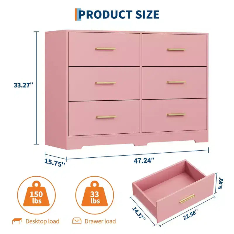 Comò per camera da letto, Comò moderno a 6 cassetti per camera da letto, Ampio cassettone in legno con maniglie in metallo per ingresso, corridoio, soggiorno
