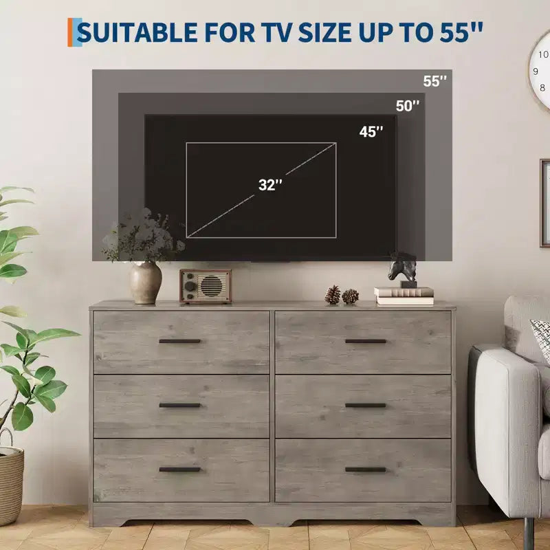 Comò per camera da letto, Comò moderno a 6 cassetti per camera da letto, Ampio cassettone in legno con maniglie in metallo per ingresso, corridoio, soggiorno