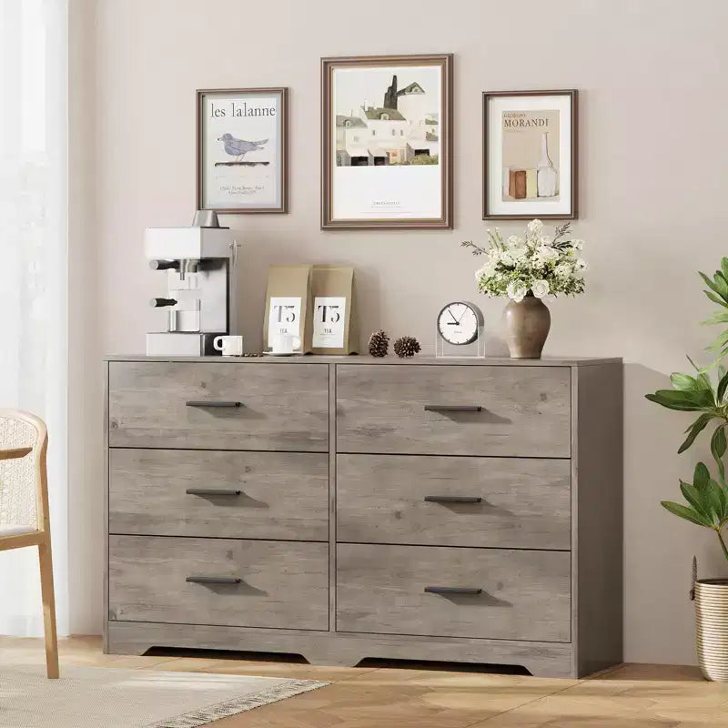 Comò per camera da letto, Comò moderno a 6 cassetti per camera da letto, Ampio cassettone in legno con maniglie in metallo per ingresso, corridoio, soggiorno