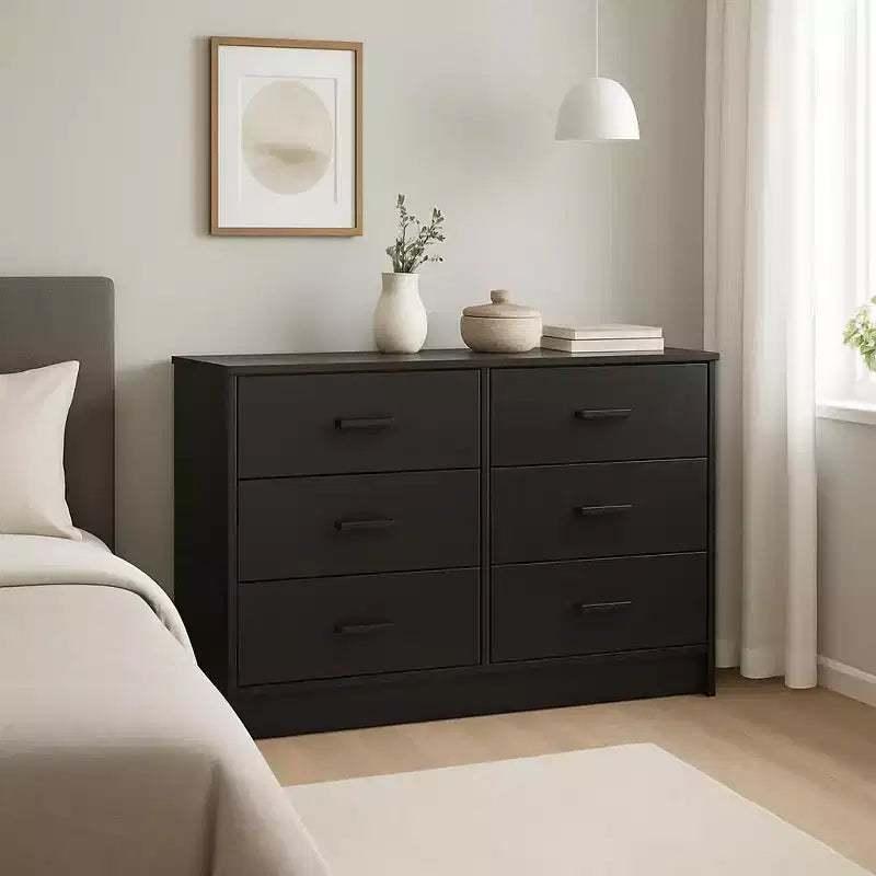 Comò per camera da letto, Comò moderno a 6 cassetti per camera da letto, Ampio cassettone in legno con maniglie in metallo per ingresso, corridoio, soggiorno