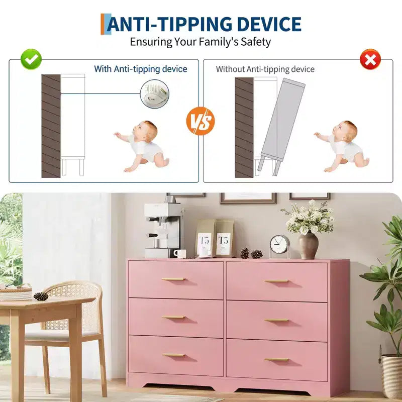 Comò per camera da letto, Comò moderno a 6 cassetti per camera da letto, Ampio cassettone in legno con maniglie in metallo per ingresso, corridoio, soggiorno