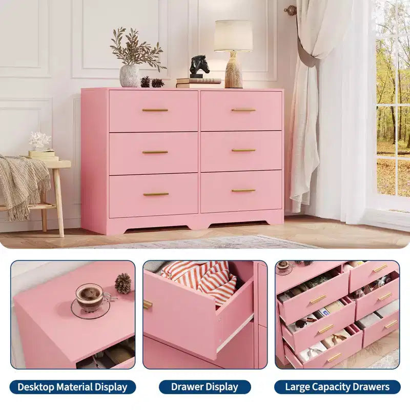 Comò per camera da letto, Comò moderno a 6 cassetti per camera da letto, Ampio cassettone in legno con maniglie in metallo per ingresso, corridoio, soggiorno