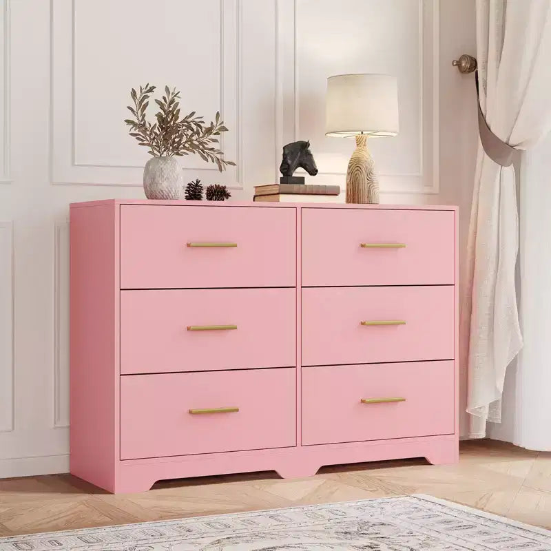 Comò per camera da letto, Comò moderno a 6 cassetti per camera da letto, Ampio cassettone in legno con maniglie in metallo per ingresso, corridoio, soggiorno