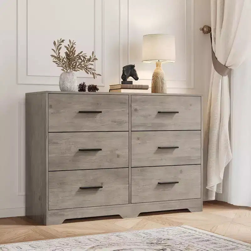Comò per camera da letto, Comò moderno a 6 cassetti per camera da letto, Ampio cassettone in legno con maniglie in metallo per ingresso, corridoio, soggiorno