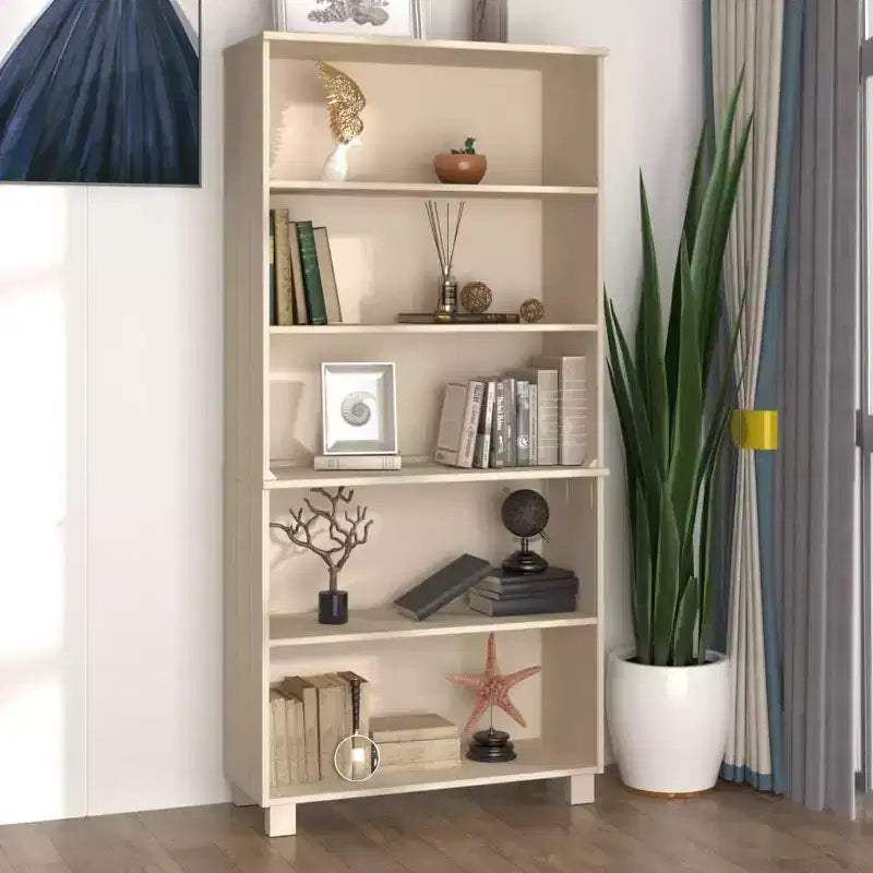 Credenza alta HAMAR in legno massello di pino color miele, robusta credenza con ampio spazio di archiviazione