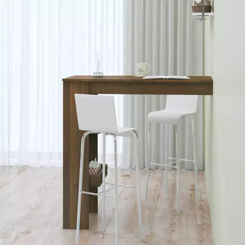 Tavolo da bar a parete in rovere marrone - Tavolo da bar in legno ingegnerizzato stile moderno con due scomparti - Durevole, resistente - Richiede montaggio