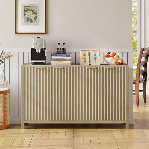 GustoWave 55 Modern Large Recessed Dining Cabinet, 4 Doors and Adjustable Shelves, TV Stand
