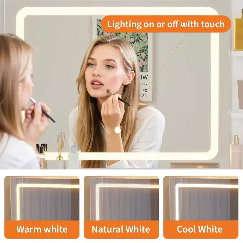 Tavolo da Trucco con Specchio e Sedia, 5 Cassetti, Supporto per Asciugacapelli, Sgabello Imbottito per Camera da Letto