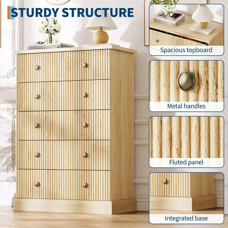 per Camera da Letto Cassettiera Verticale Moderna, Armadio Contenitore Spazioso Finitura Legno Bianco Contemporaneo