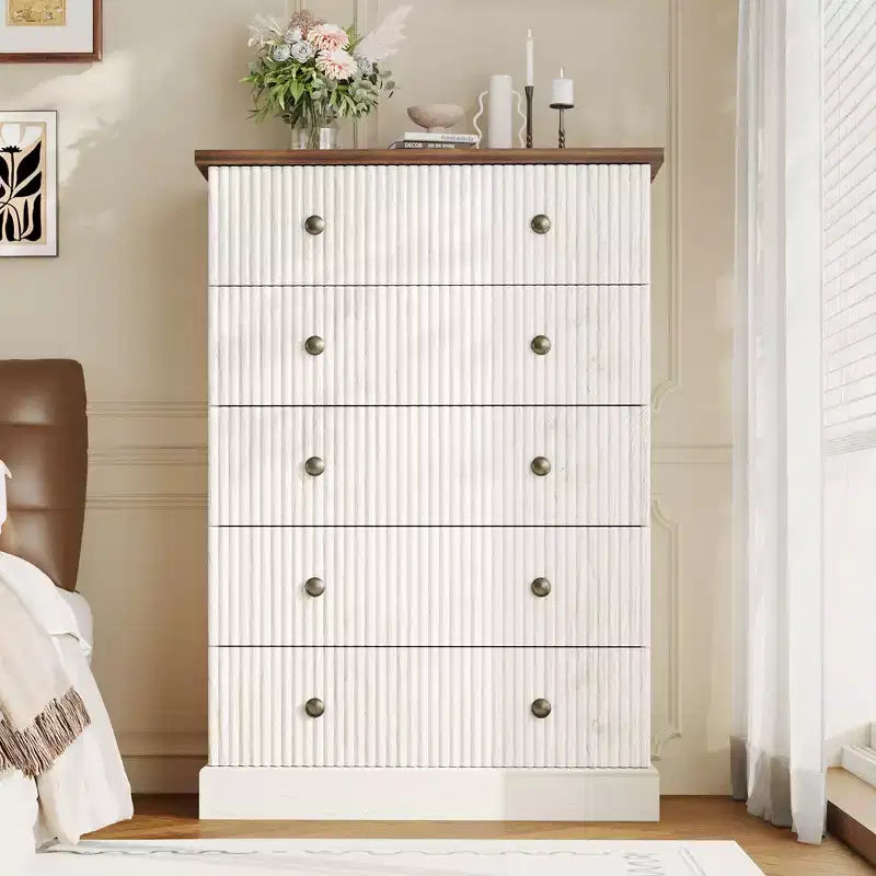 for Bedroom Modern Vertical Chest, Spacious Storage Cabinet Contemporary White Wood Finish