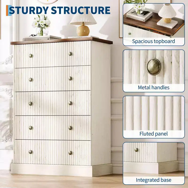 per Camera da Letto Cassettiera Verticale Moderna, Armadio Contenitore Spazioso Finitura Legno Bianco Contemporaneo