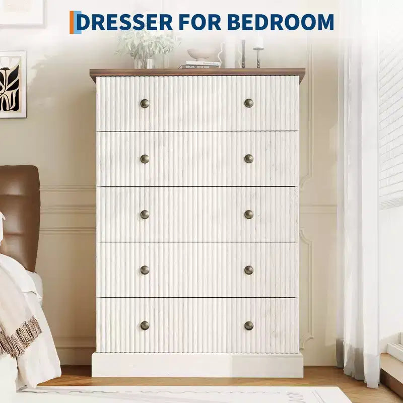 per Camera da Letto Cassettiera Verticale Moderna, Armadio Contenitore Spazioso Finitura Legno Bianco Contemporaneo