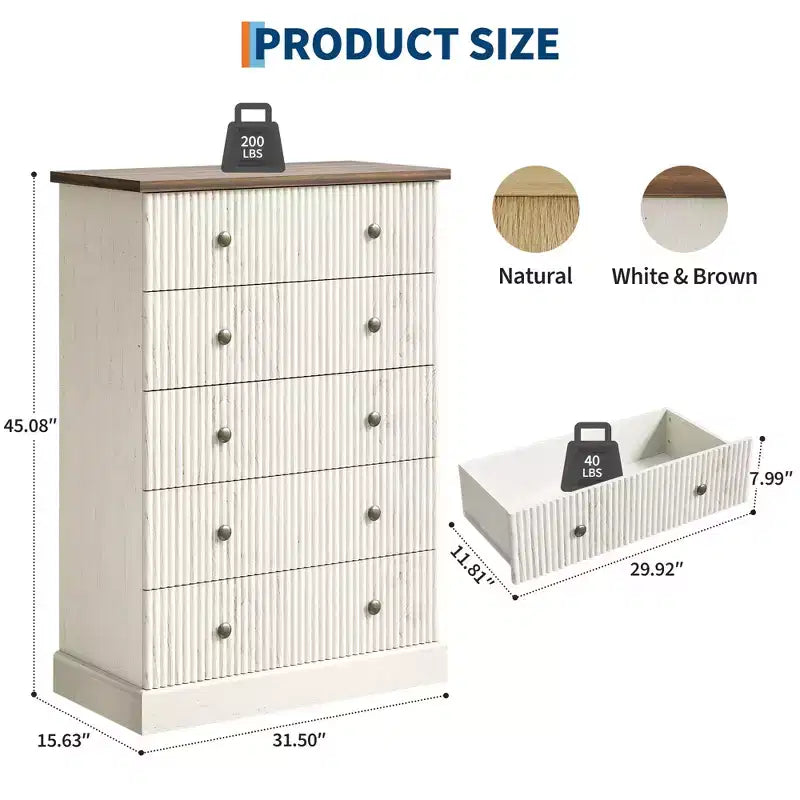 per Camera da Letto Cassettiera Verticale Moderna, Armadio Contenitore Spazioso Finitura Legno Bianco Contemporaneo