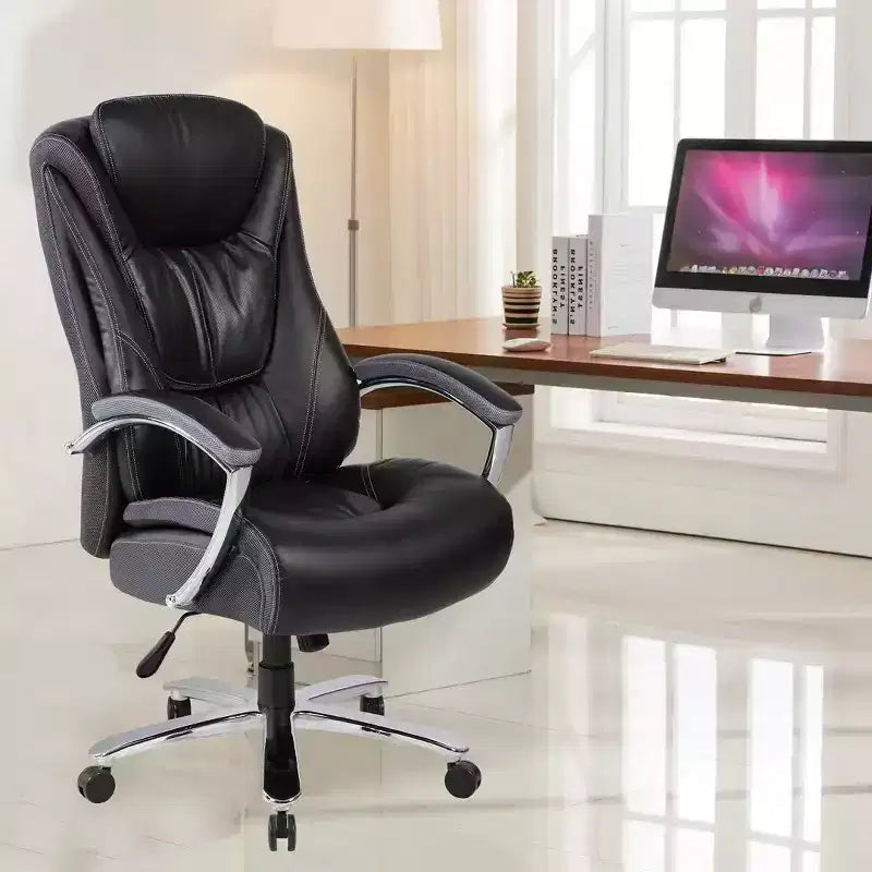 High Back PU Leather Office Chair with Adjustable Height, Executive Swivel Desk Chair for Home Office, Black