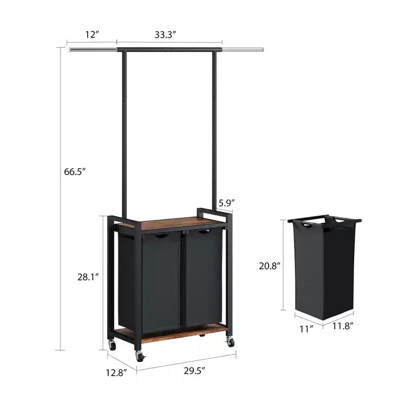 Carrello Portabiancheria con Rotelle a 2/3/4 Sezioni con Cesto per Panni Sporchi, Carrello Portabiancheria Pesante con Appendiabiti e Cesti Inferiori per Camera da Letto, Lavanderia e Dormitorio
