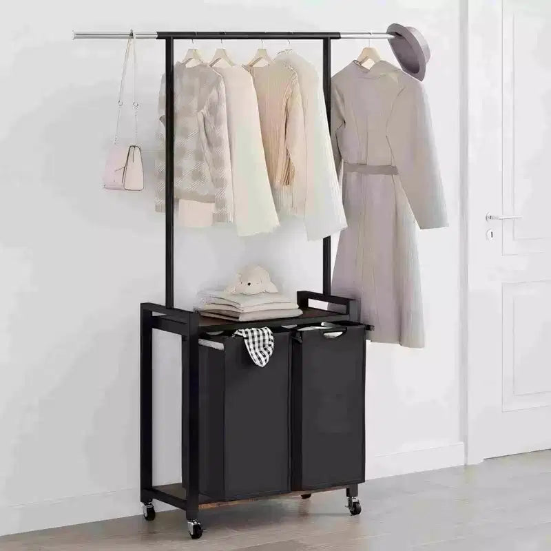 Carrello Portabiancheria con Rotelle a 2/3/4 Sezioni con Cesto per Panni Sporchi, Carrello Portabiancheria Pesante con Appendiabiti e Cesti Inferiori per Camera da Letto, Lavanderia e Dormitorio