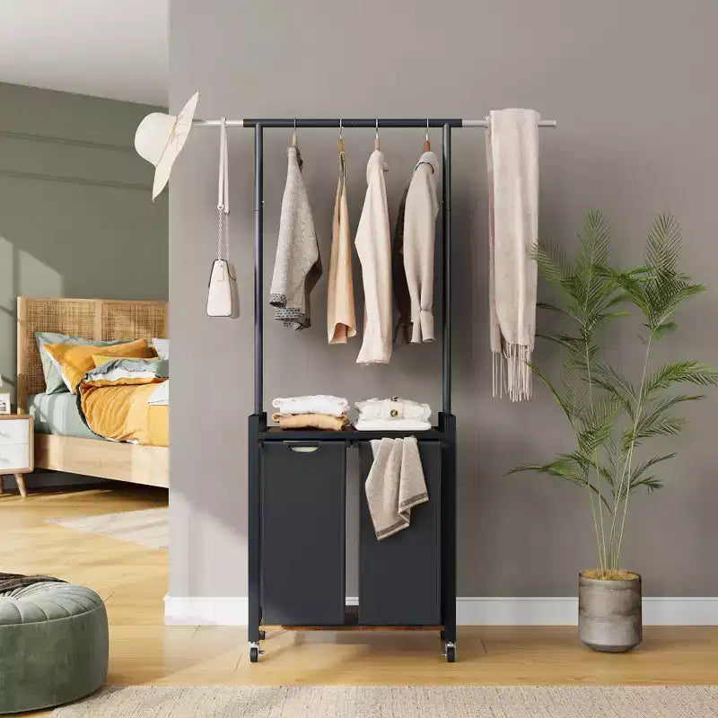 Carrello Portabiancheria con Rotelle a 2/3/4 Sezioni con Cesto per Panni Sporchi, Carrello Portabiancheria Pesante con Appendiabiti e Cesti Inferiori per Camera da Letto, Lavanderia e Dormitorio