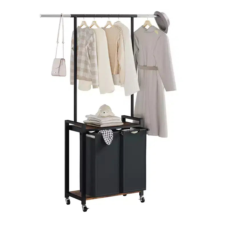 Carrello Portabiancheria con Rotelle a 2/3/4 Sezioni con Cesto per Panni Sporchi, Carrello Portabiancheria Pesante con Appendiabiti e Cesti Inferiori per Camera da Letto, Lavanderia e Dormitorio