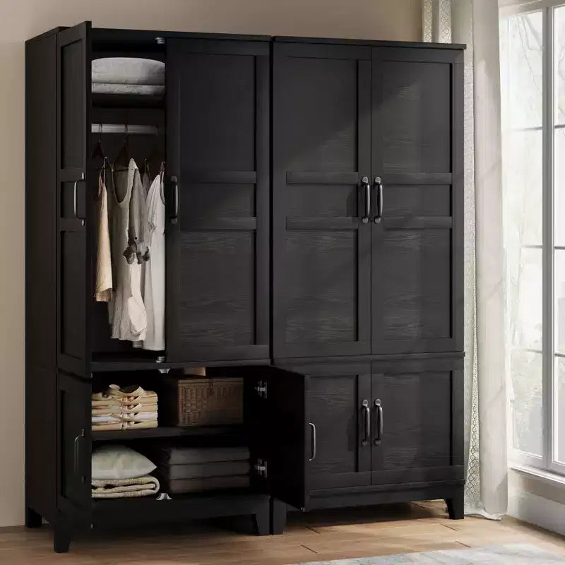 Armadio Moderno in Legno Alto 72", 4 Ante, 18 Ripiani Regolabili e Asta Appendiabiti, Armadio Autoportante per Camera da Letto