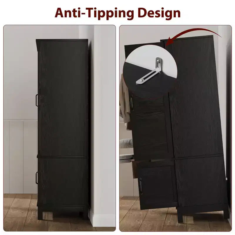 Armadio Moderno in Legno Alto 72", 4 Ante, 18 Ripiani Regolabili e Asta Appendiabiti, Armadio Autoportante per Camera da Letto
