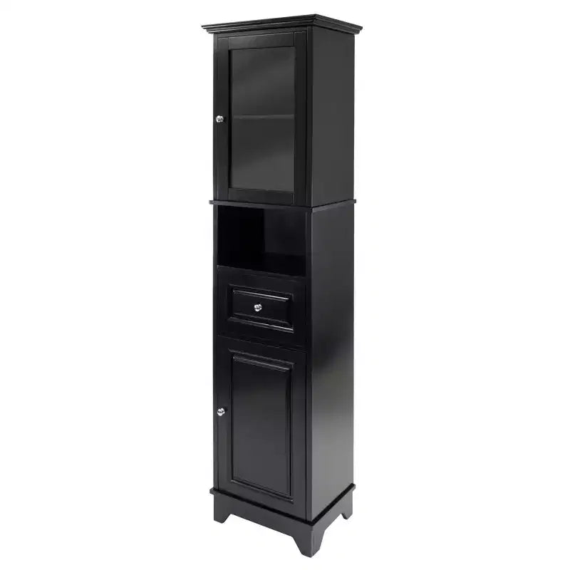 Alps Cabinet Black - Winsome: Freestanding, 2 Doors, Interior Shelves, Drawer, Satin Finish
