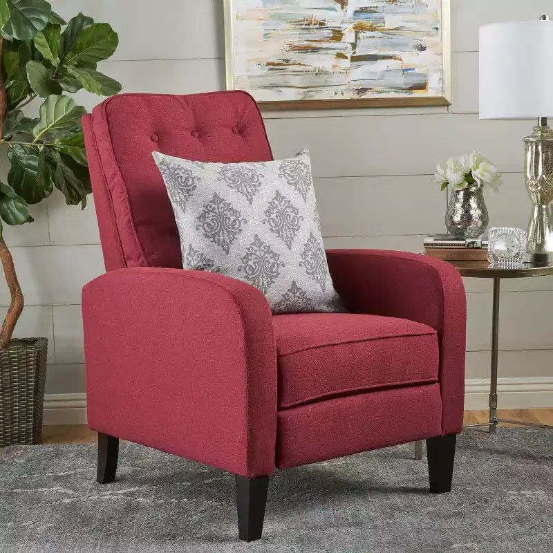Nievis Tufted Recliner - Deep Red - Christopher Knight Home: Upholstered Polyester, Hardwood Frame, 250lb Capacity