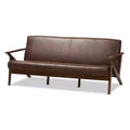 Bianca Mid-Modern Walnut Wood Distressed Faux Leather 3 Seater Sofa Dark Brown - Baxton Studio: Rubberwood Frame, Vintage Style