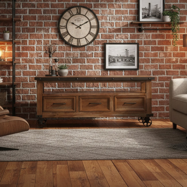 Taos TV Stand for TVs up to 60" Brown - Intercon: Hardwood Frame, Metal Hardware, Fixed Shelves