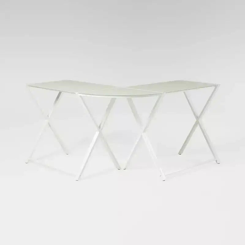 Modern Glass L Shaped Gaming Computer Desk White -