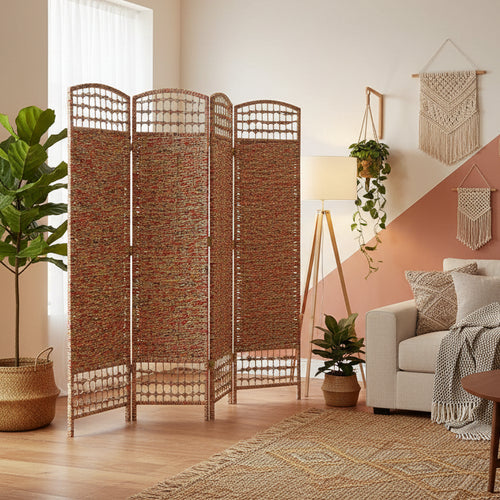 5 1/2 ft. Tall Recycled Magazine Room Divider 4 Panels - Oriental Furniture: Hardwood Frame, Metal Hardware, No Assembly Required