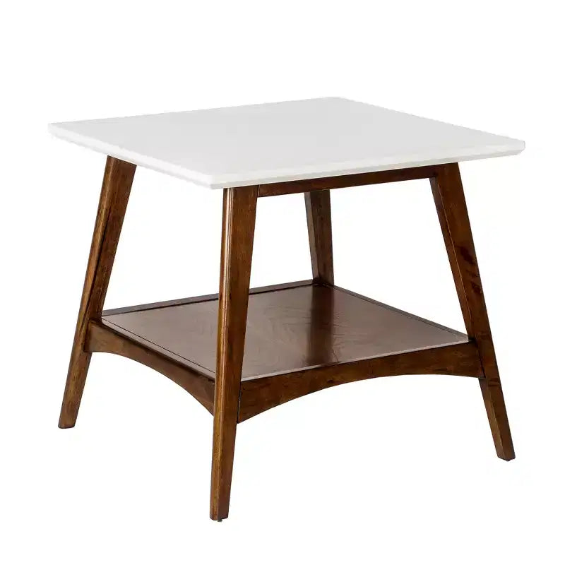 Avenu End Table - Off White/Pecan: Madison Park, Mid-Century, Oak Veneer Shelf, Square Shape