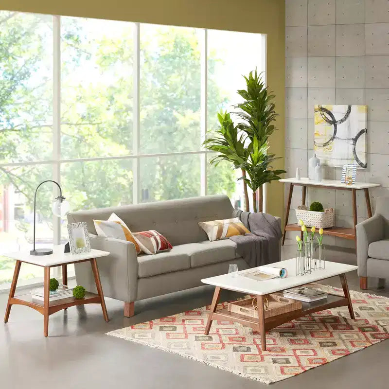 Tavolino - Bianco Sporco/Noce Pecan: , Mid-Century, Ripiano in rovere impiallacciato, Forma quadrata