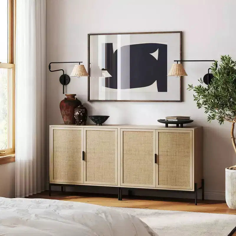 Credenza in rattan rovere chiaro
