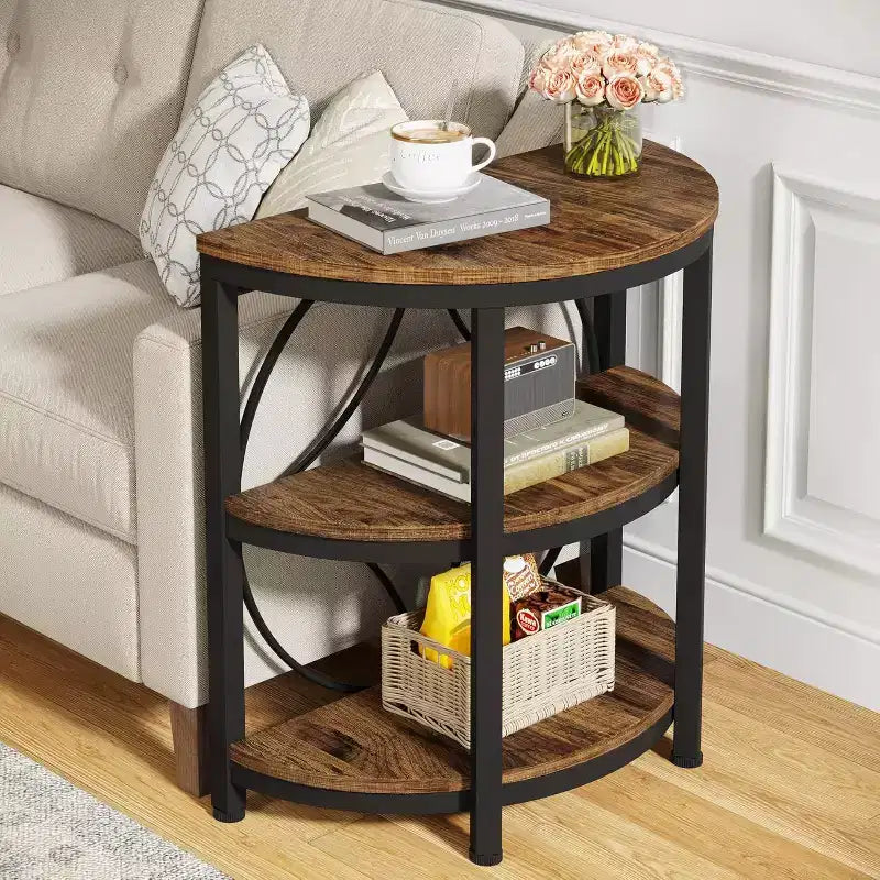 3-Tier Semi Round End Table, Half Moon Accent Table