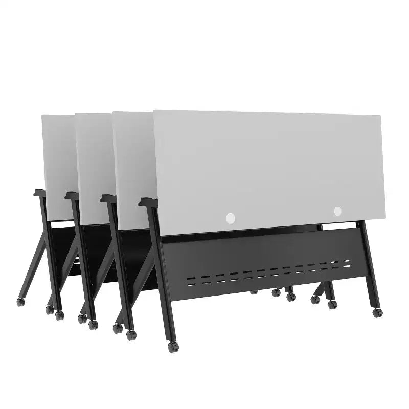 Tavolo da addestramento ribaltabile per impieghi gravosi con design impilabile, pannello per la privacy, gambe a Y, piano del tavolo, struttura in metallo