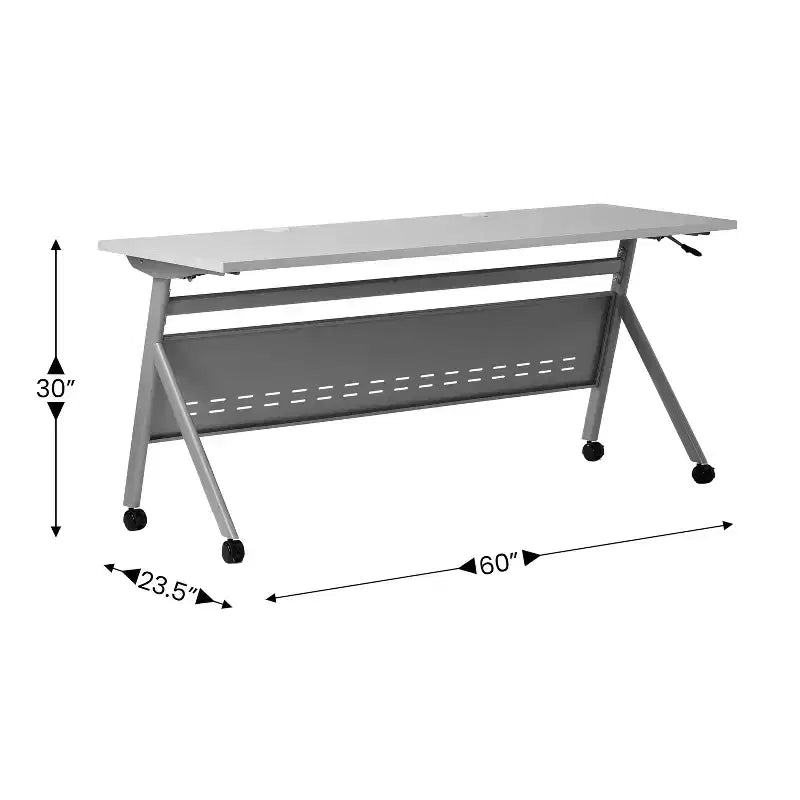 Tavolo da addestramento ribaltabile per impieghi gravosi con design impilabile, pannello per la privacy, gambe a Y, piano del tavolo, struttura in metallo