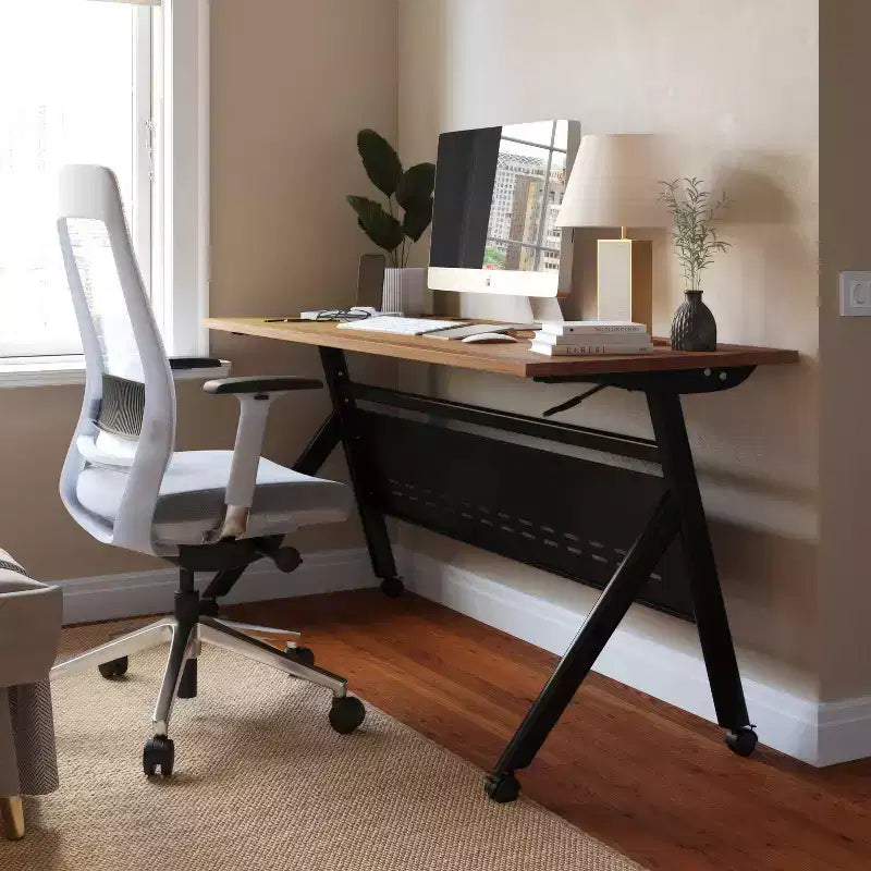 Tavolo da addestramento ribaltabile per impieghi gravosi con design impilabile, pannello per la privacy, gambe a Y, piano del tavolo, struttura in metallo