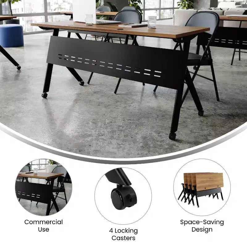 Tavolo da addestramento ribaltabile per impieghi gravosi con design impilabile, pannello per la privacy, gambe a Y, piano del tavolo, struttura in metallo
