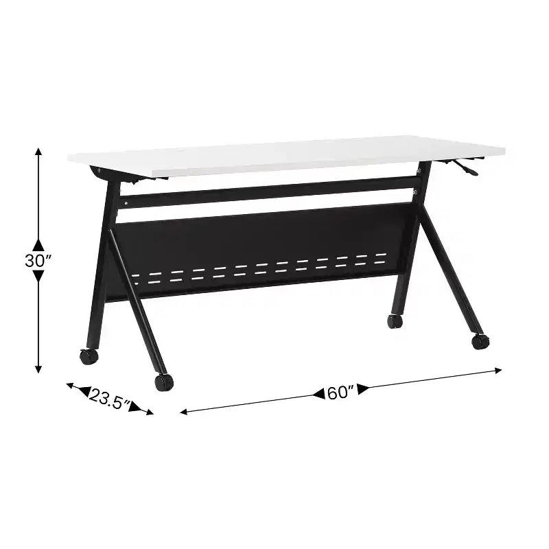 Tavolo da addestramento ribaltabile per impieghi gravosi con design impilabile, pannello per la privacy, gambe a Y, piano del tavolo, struttura in metallo