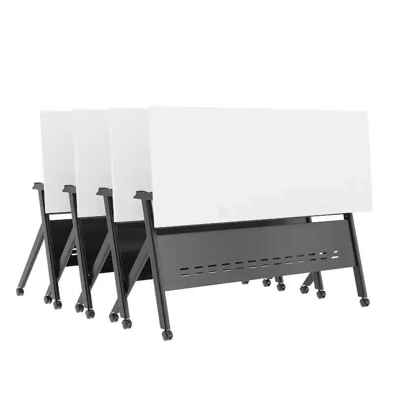 Tavolo da addestramento ribaltabile per impieghi gravosi con design impilabile, pannello per la privacy, gambe a Y, piano del tavolo, struttura in metallo