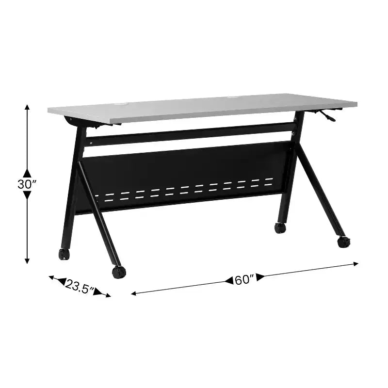 Tavolo da addestramento ribaltabile per impieghi gravosi con design impilabile, pannello per la privacy, gambe a Y, piano del tavolo, struttura in metallo