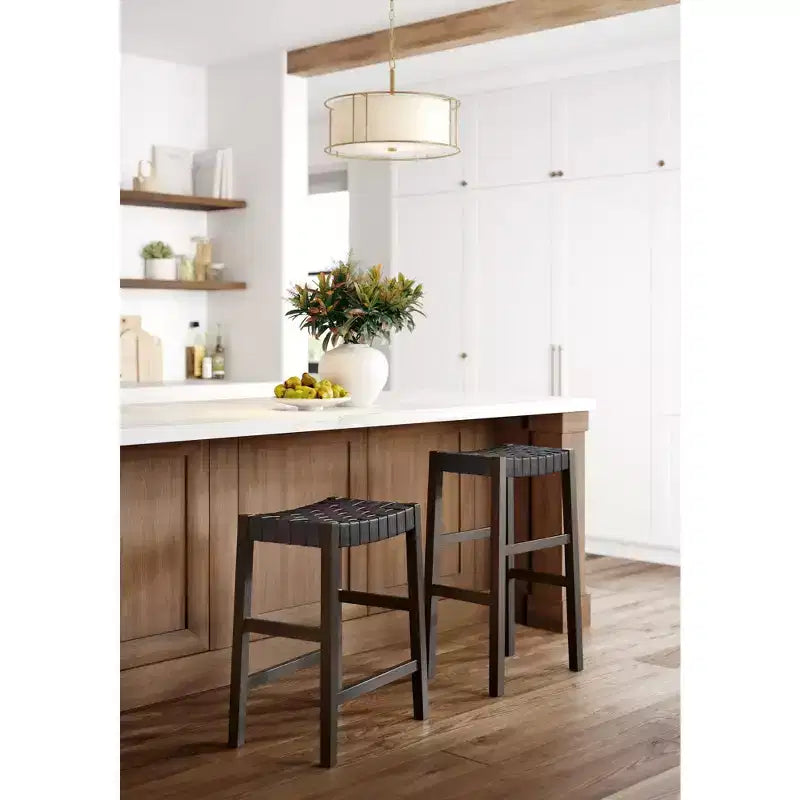Sgabello da bar in pelle marrone alto 30 1/2 di 55 Downing Street
