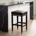 Sgabello da bar in legno nero 55 Downing Street, altezza 31 1/4, cuscino moderno in similpelle nera con poggiapiedi per isola cucina, bancone, capanno, casa