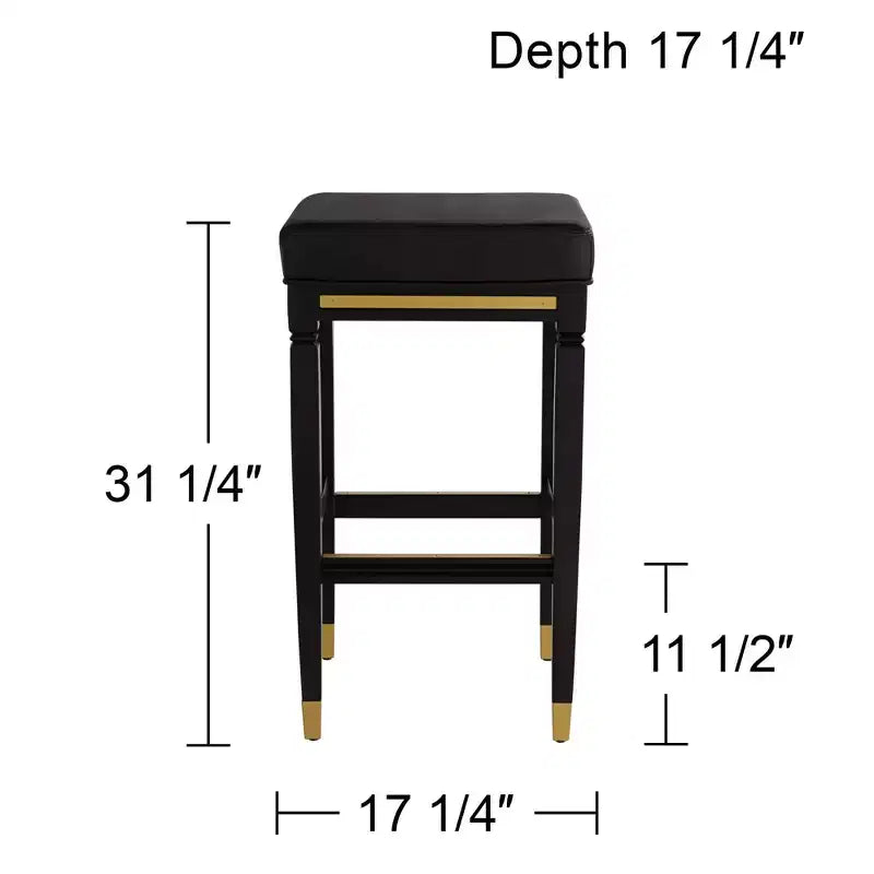 Sgabello da bar in legno nero 55 Downing Street, altezza 31 1/4, cuscino moderno in similpelle nera con poggiapiedi per isola cucina, bancone, capanno, casa