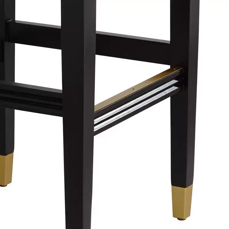 Sgabello da bar in legno nero 55 Downing Street, altezza 31 1/4, cuscino moderno in similpelle nera con poggiapiedi per isola cucina, bancone, capanno, casa