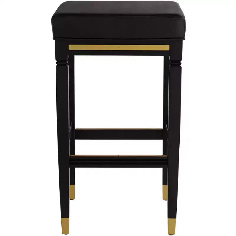 Sgabello da bar in legno nero 55 Downing Street, altezza 31 1/4, cuscino moderno in similpelle nera con poggiapiedi per isola cucina, bancone, capanno, casa