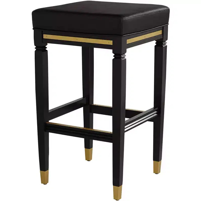 Sgabello da bar in legno nero 55 Downing Street, altezza 31 1/4, cuscino moderno in similpelle nera con poggiapiedi per isola cucina, bancone, capanno, casa