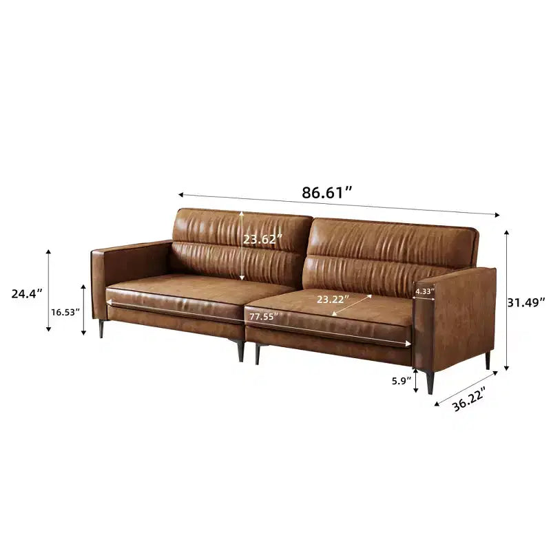 Divano moderno di lusso in pelle oliata marrone da 220 cm, divano vintage di alta gamma con struttura robusta e sensazione accogliente.