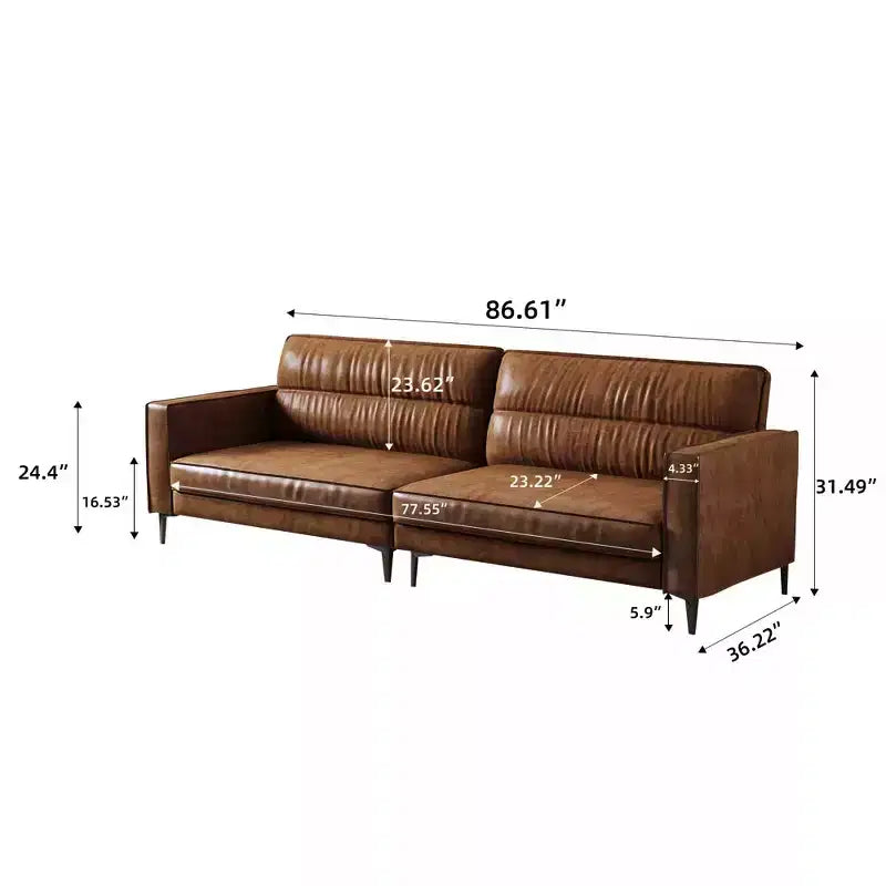 Divano moderno di lusso in pelle oliata marrone da 220 cm, divano vintage di alta gamma con struttura robusta e sensazione accogliente.